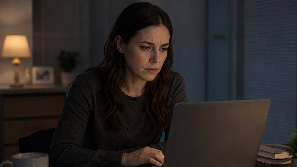 woman looking at laptop screen representing unauthorized account access during Texas divorce