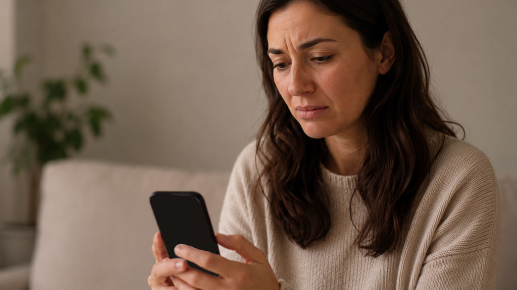 Woman holding phone considering messages sent before divorce filing in Texas