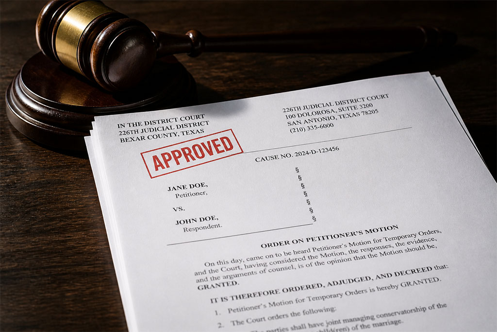 Court order with gavel representing modification and enforcement of Texas SAPCR orders