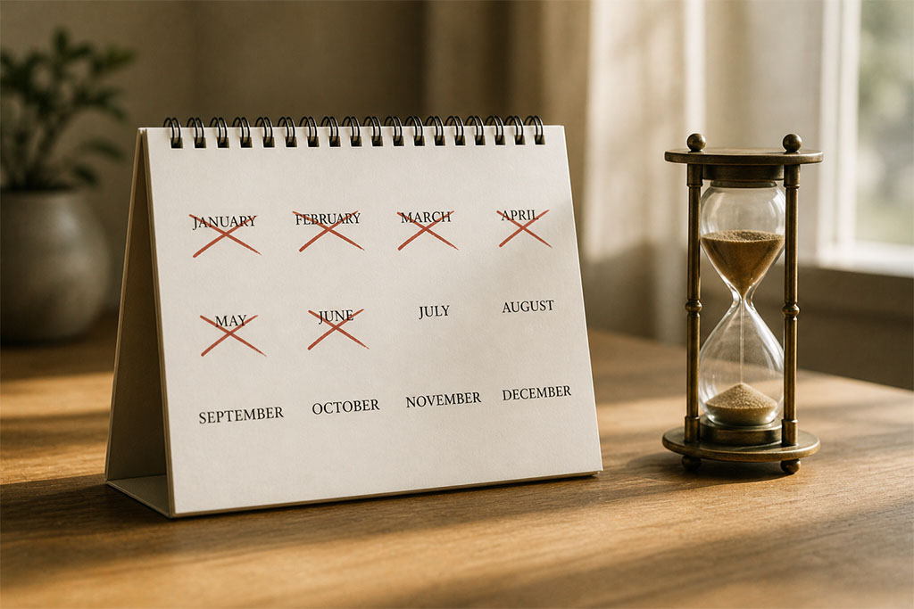 Calendar and hourglass representing how long a SAPCR takes in Texas