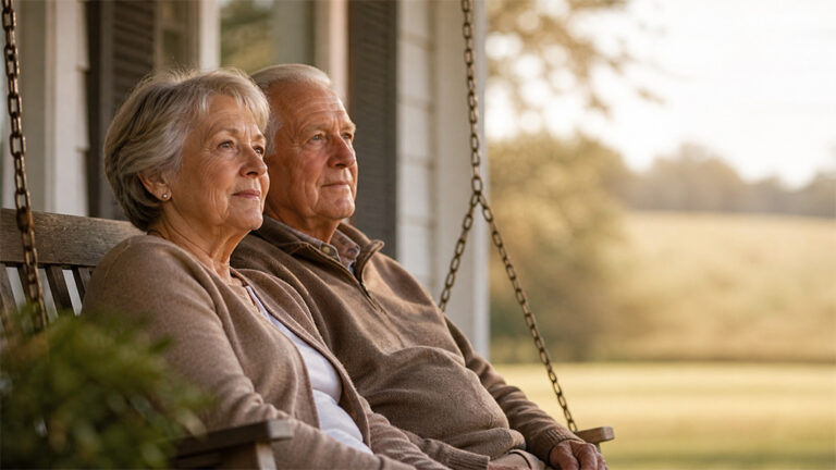 Texas grandparents on a porch swing reflecting on family separation and visitation rights.