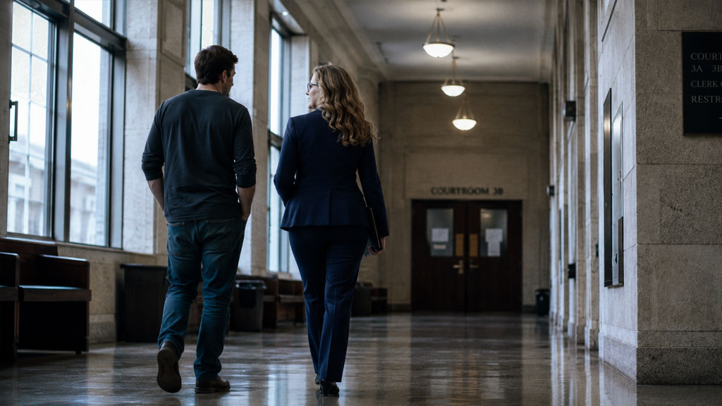 Father and attorney heading into a Bexar County custody modification hearing