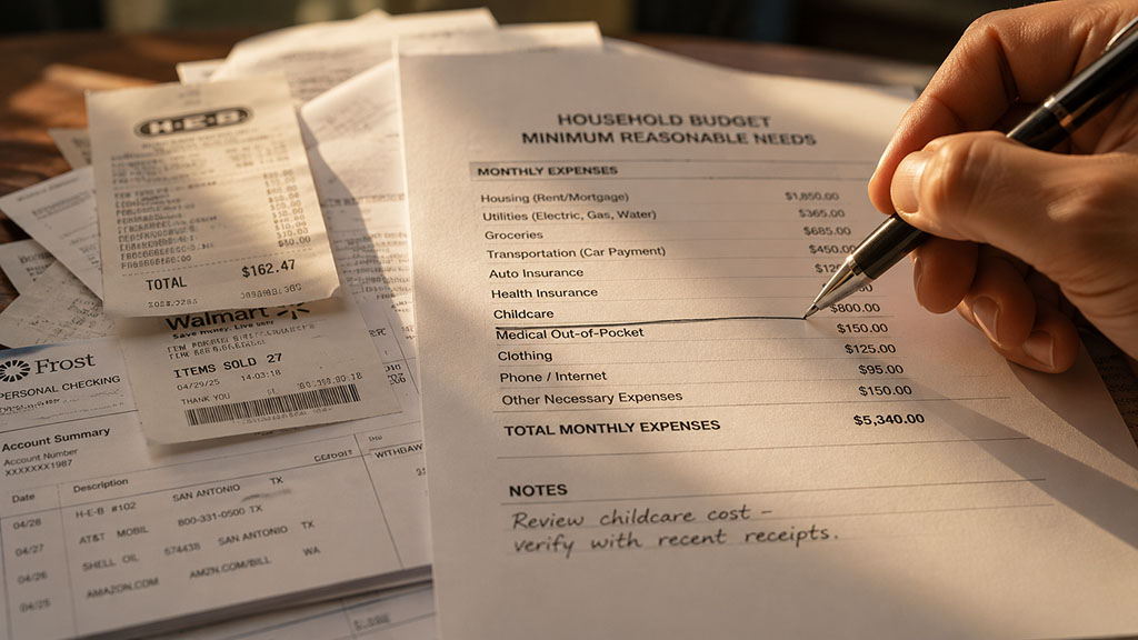 Documenting minimum reasonable needs with receipts and bank records for a Texas spousal maintenance case