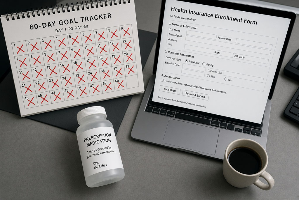 Calendar marking a 60 day enrollment deadline for continued health coverage after losing TRICARE eligibility