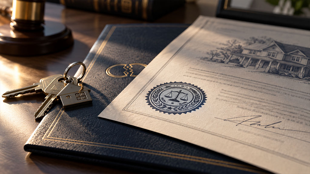 Deed of trust to secure assumption resting on a Texas divorce decree folder with house keys